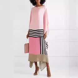 Retro Women Slash Neck Striped Long Dress 2024 Elegant Contract Color Ethnic Pullover Dress New Autumn Long Sleeve Party Dress