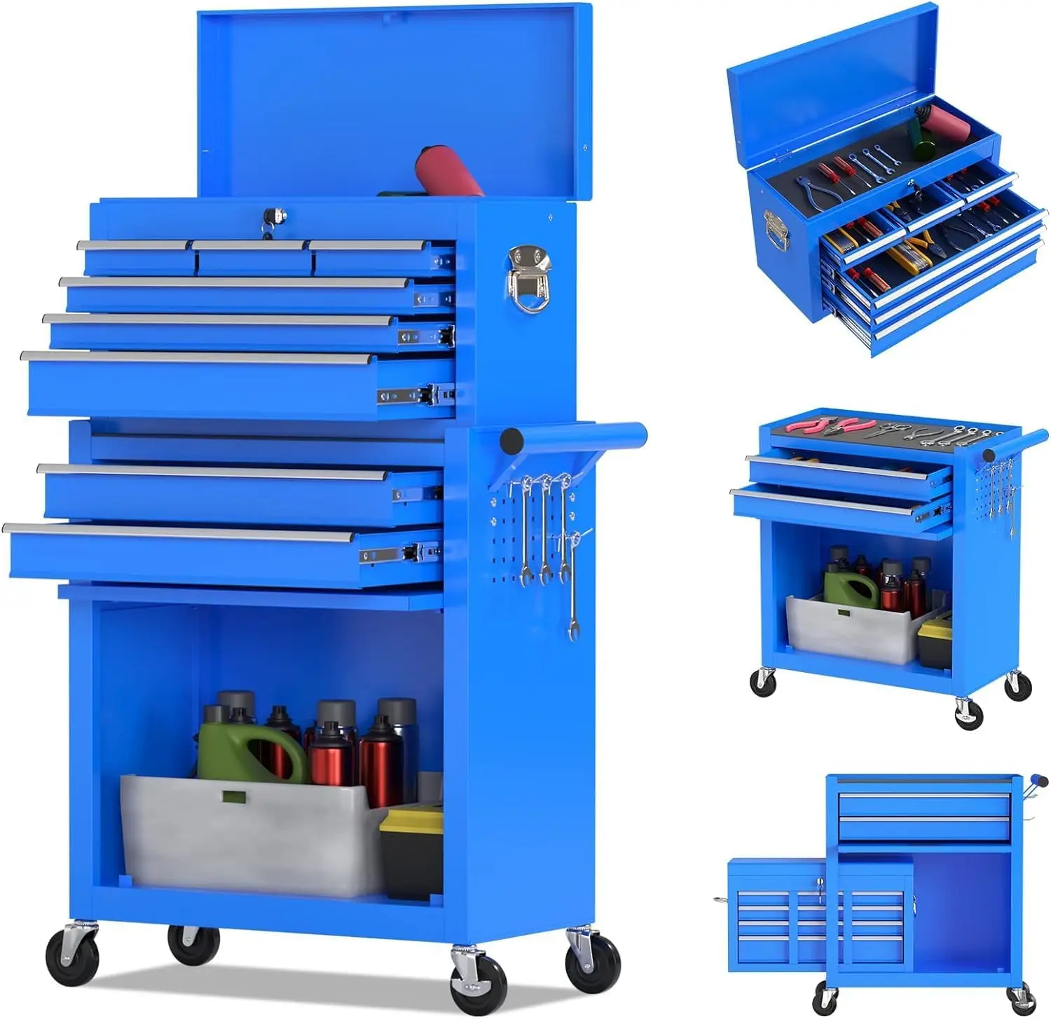 

8-Drawer Rolling Tool Chest Tool Box,Removable Tool Storage Cabinet with 4 Wheels and Drawers,2 in 1 Portable Toolbox Organizer,