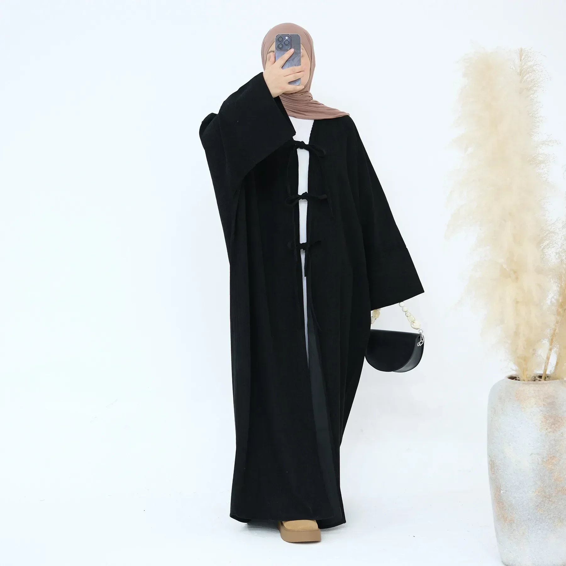 Corduroy Open Abaya Winter Kimono Dubai Luxury Muslim Party Dress Plain Abayas for Women Islamic Clothes Ramadan Eid Kaftan Coat