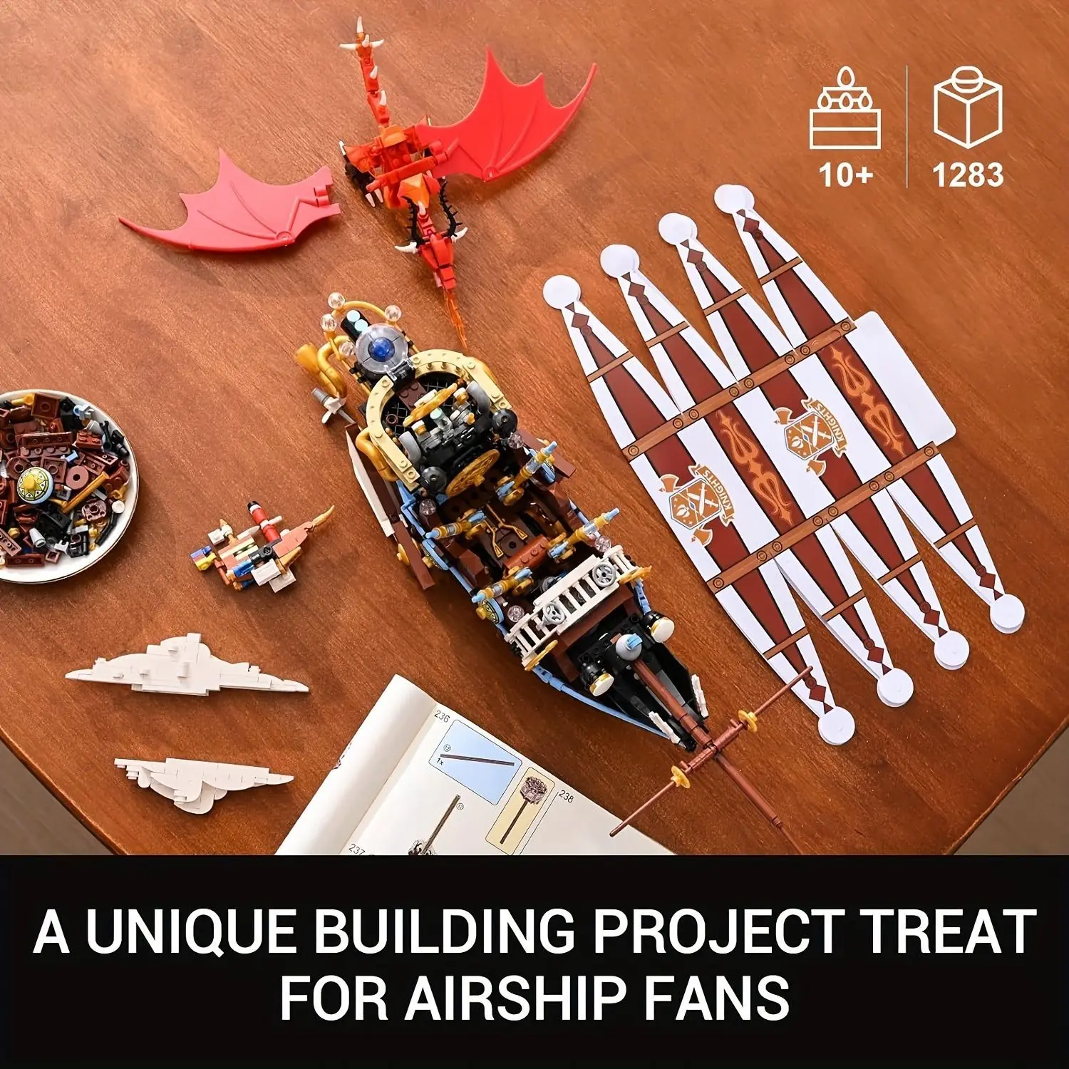 1283PCS Airship Steampunk Building Blocks Sci-fi Spaceship Dragon Attack Pirate Ship Sailboat Model Brick Toy Kid Adult For Gift