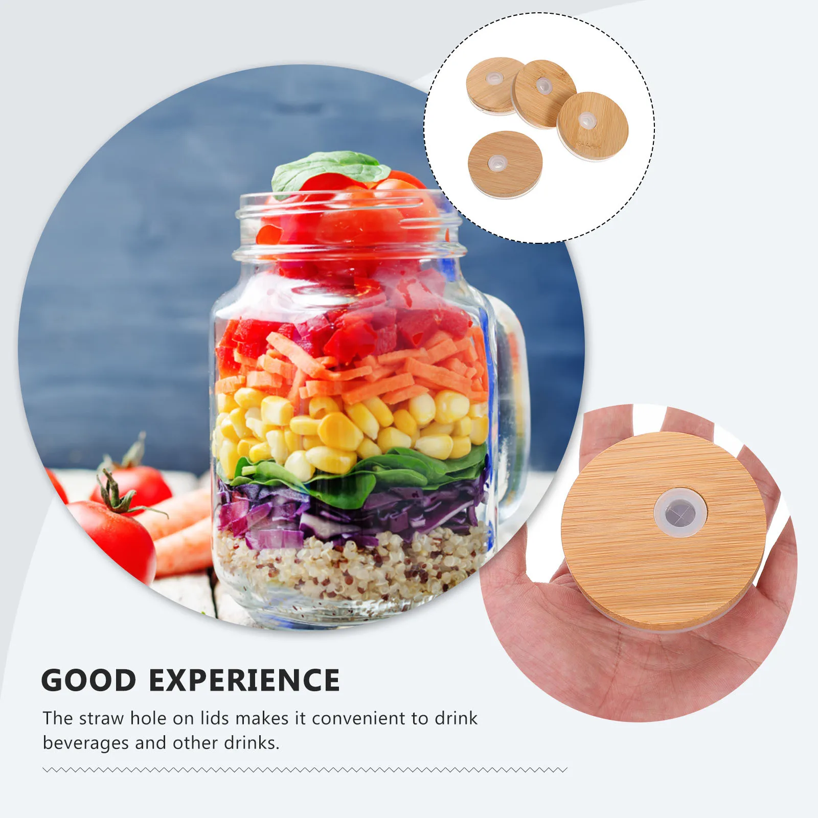 

Alipis 4pcs Jar Lids Bamboo Bottle Covers for Canning Glass Jars with Hole Wooden Kitchen Storage Caps