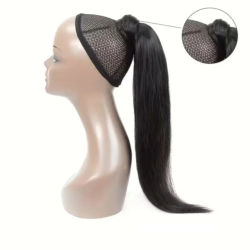 16 Inch Brazilian Real Human Hair Ponytail Extensions for Women, Glueless Magic Tape Free Ponytail Hairpiece