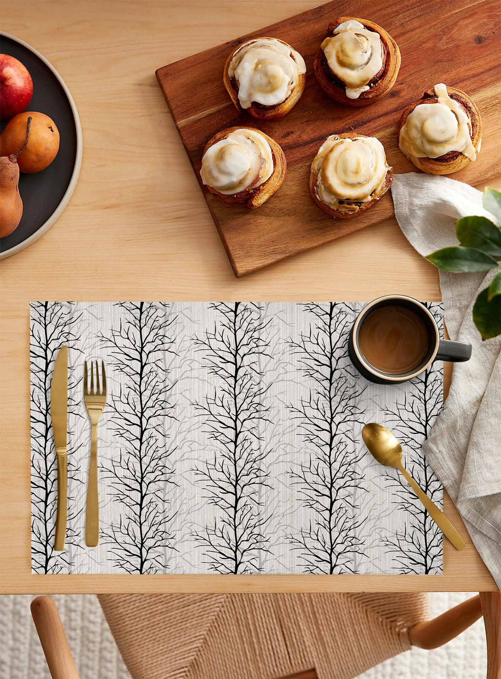 Overlay Of Tree Branch Loop Diagram Coffee Dish Mat Kitchen Placemat Dining Table Rug Dinnerware 4/6pcs Pads