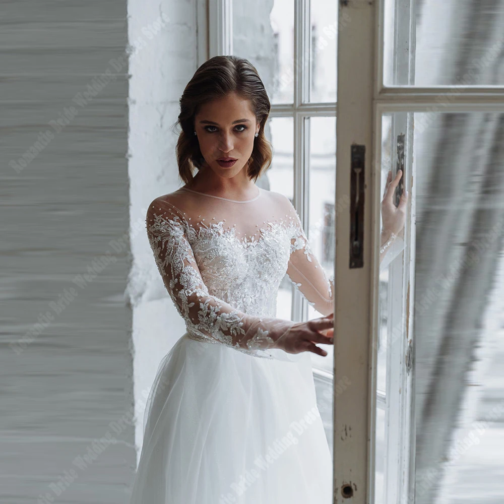 Vestidos De novia elegantes con hombros descubiertos para mujer, sin mangas, cuello en V, Vestidos De novia De tul, ilusión, trapeado, largo