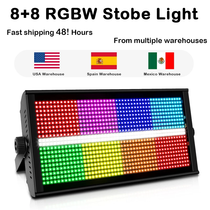 LED 8+8 RGB + White Strobe Washing Effect Stage Lighting Party Dj Disco Indoor Club Bar Strobe Lights DMX Control