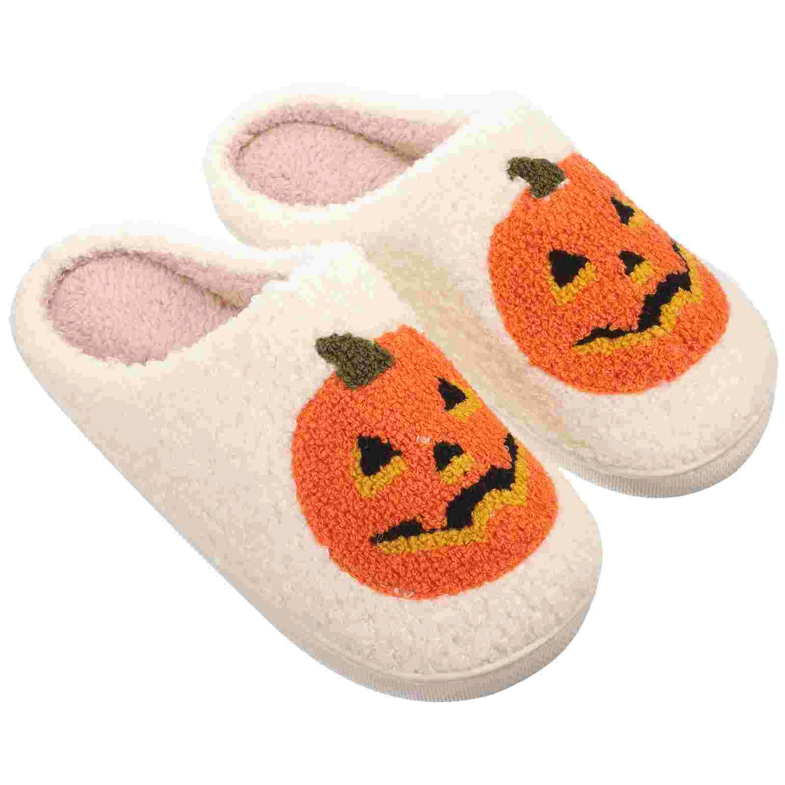 

Cartoon Winter Halloween Pumpkin Warm Cotton Slippers for Men and Women Couples Home Indoor Women's 9 Rubber Suede Soft Fuzzy