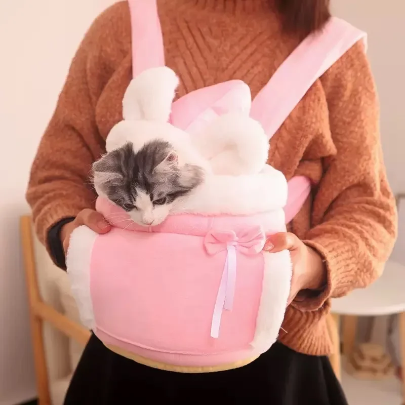 FurStarFleece-Lined Winter Warm Front-Facing Cat Dog Carrier Backpack, Portable Double Shoulder Chest Pet Outing Bag For Small P