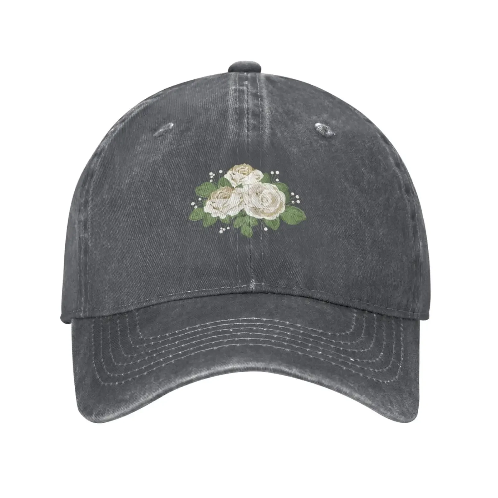 White Rose with Leaves and Berries Baseball Cap for Men Women Vintage Trucker Hat Golf Hats Dad Hat