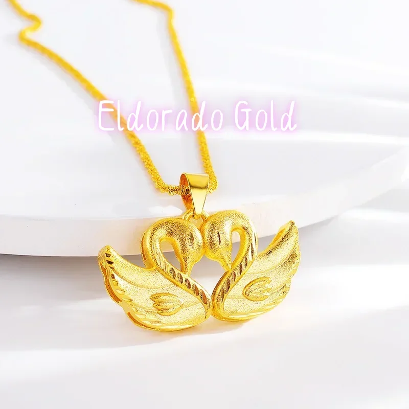 

Золотое колье Eldorado Gold New 9999 пробы для женщин с двойным кулоном в виде лебедя, в японском и корейском стиле, роскошная цепочка на ключицу.