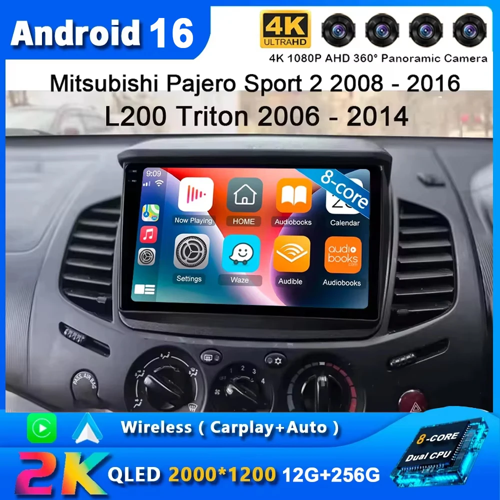 For Mitsubishi Pajero Sport 2 2008 - 2016 L200 Triton 2006 - 2014 Android 16 Car Radio Multimedia Video Player GPS CarPlay