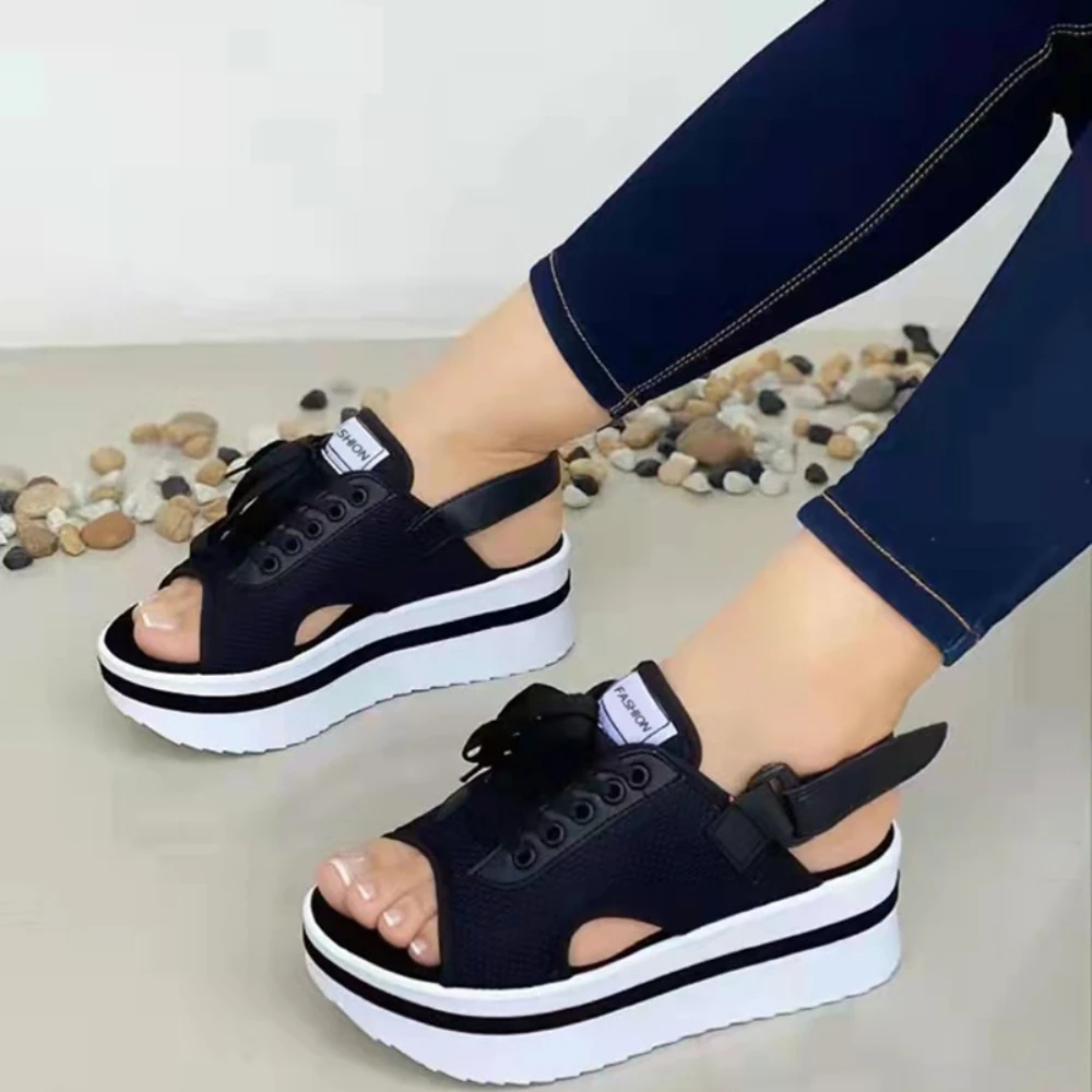 Thick and comfortable platform sandals for women, casual sports shoes with mesh open tip, big size 43, new for summer