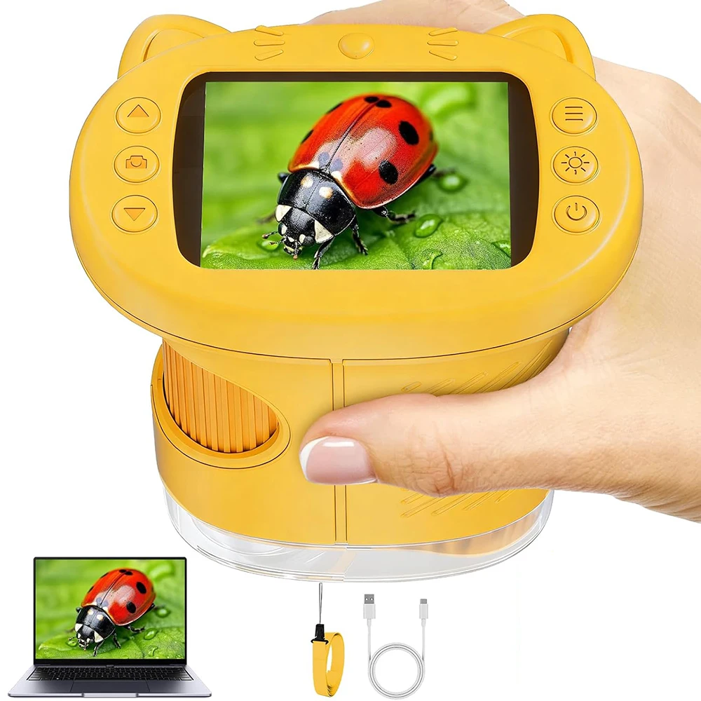 Microscope numérique portatif 1000X pour enfants, écran HD de 2.4 pouces, loupe biologique pour insectes, Mini microscopes portables, cadeau