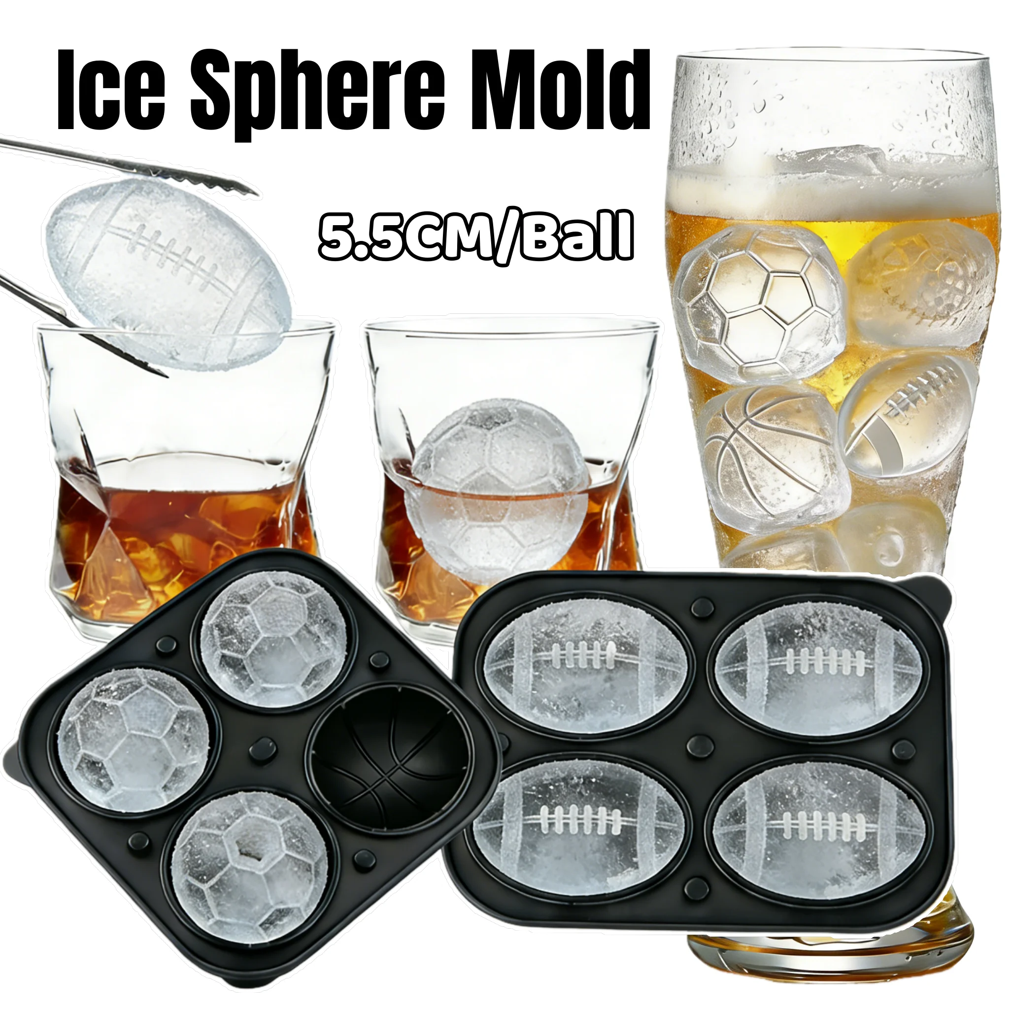 Silicone Football Ice Grid Molds for World Cup Fans Party Drinks Ice Hockey Tray Sports Ball Shaped Ice Ball Maker Kitchen Acces