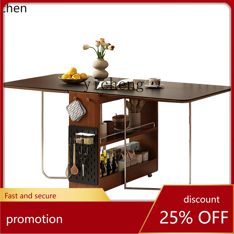 

ZMLretro rock slab folding dining table small mobile eating table antique storage retractable dining table