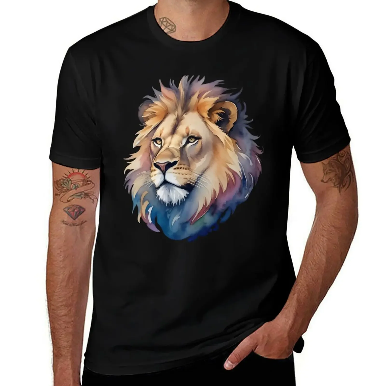 Captivating Nature Art: Watercolor Lion Head T-Shirt oversized t shirt animal prinfor boys mens designer t shirt