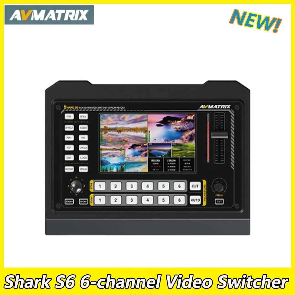 

Avmatrix Shark S6 6-CH SDI Video Switcher 5 inch USB Disk SD Card Record Audio Mixer PTZ Camera Control for Live Stream