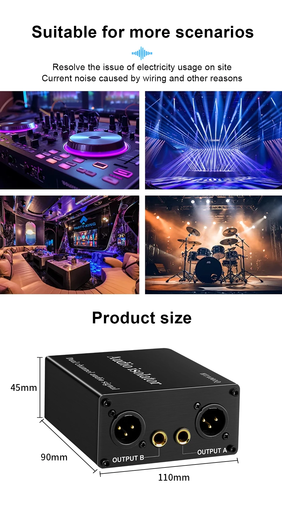 Audio-Isolator zur Geräuschreduzierung, DI-Erdungsbox, 6,35 mm auf XLR, Stereo, für Landwirtschaft, E-Gitarre, Soundkarte, Geräuschunterdrückung – Detail 8