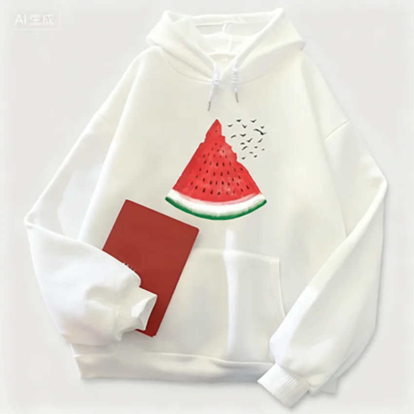 سترة نسائية بغطاء للرأس برسومات البطيخ أنيقة للخريف والشتاء بأكمام طويلة ملابس غير رسمية Con Capucha