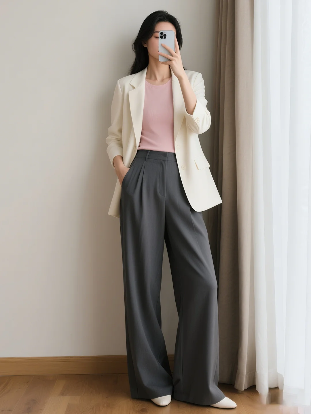 

Retro Sle Women's Suit Two-Piece Set Slimming Korean Version Faionable Early Spring Casual Wear Polyester Fiber