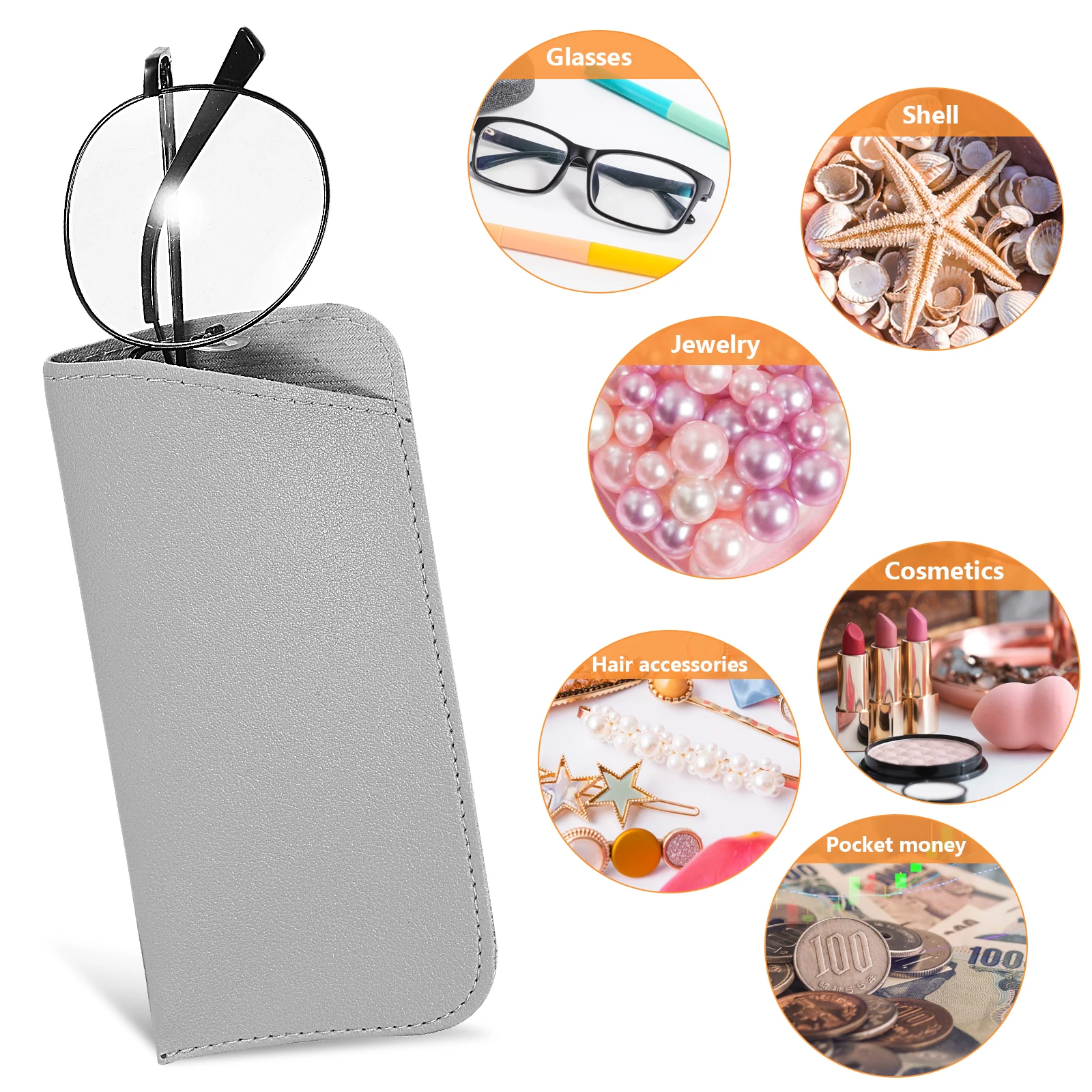 

6pcs Glasses Case PU Soft Bag Sunglasses Pouch Various Colors Black White Gray Red Standard Size Storage