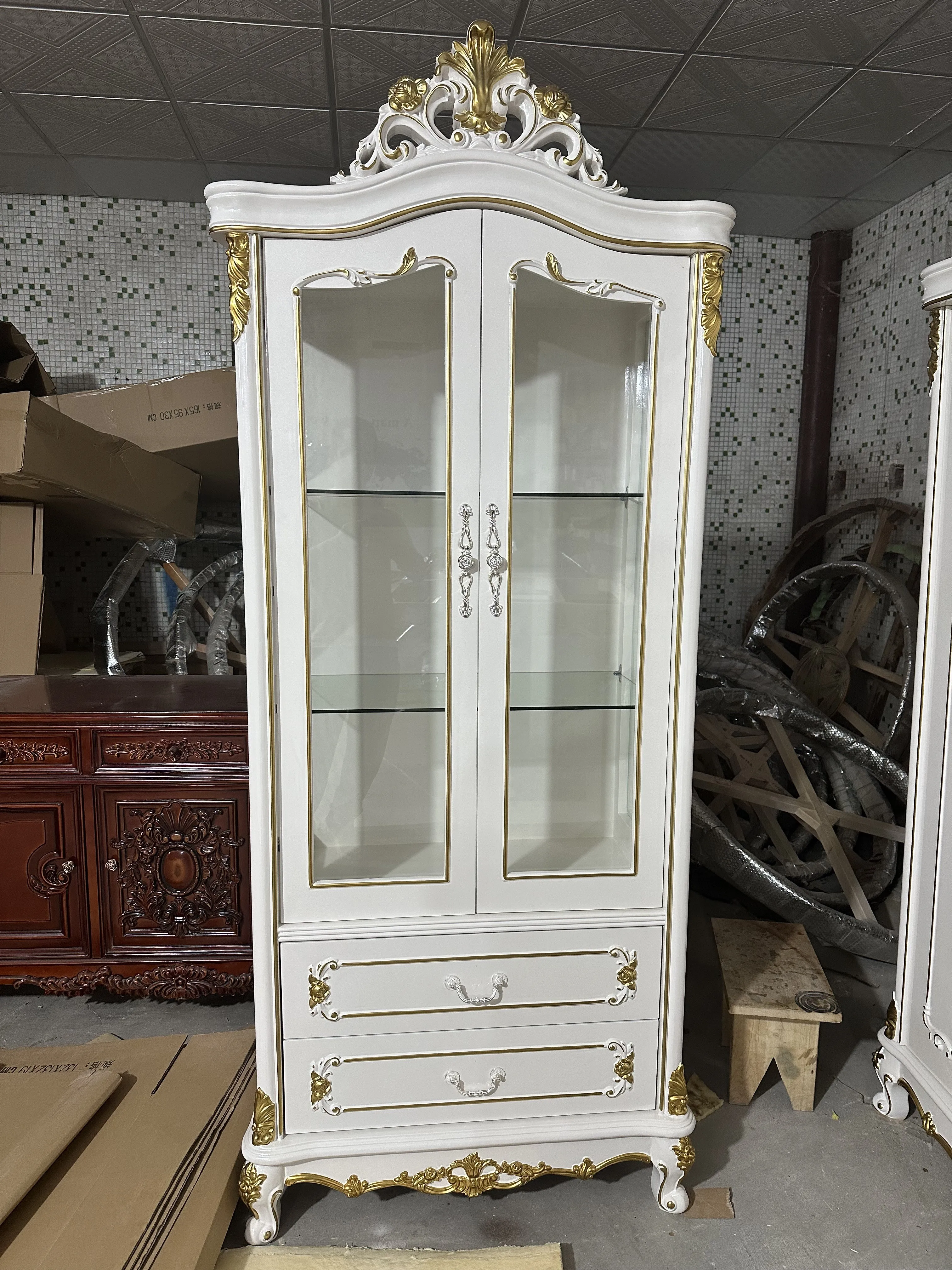 #European Style High-end Solid Wood Corner Cabinet for Living Room with Triangle Design and Storage-F020
