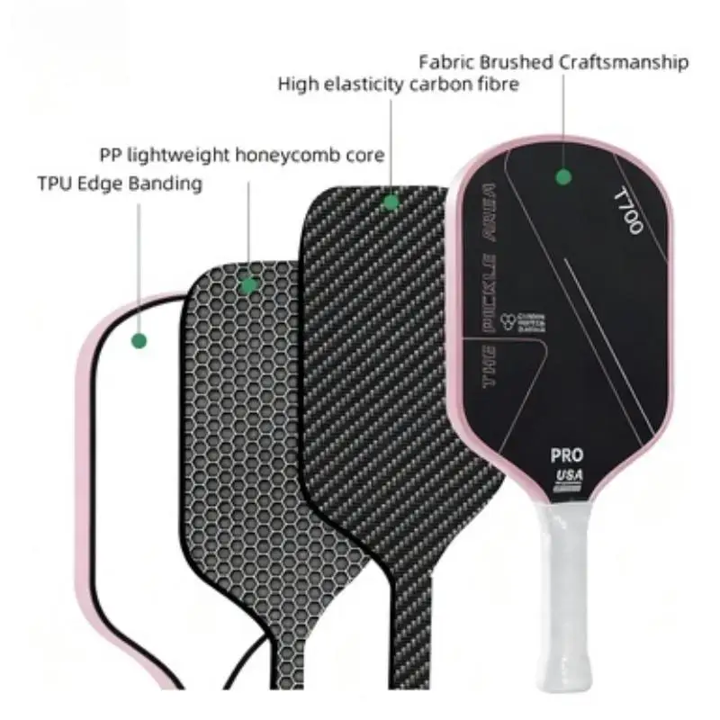 T700 Carbonfaser-Pickleball-Schläger-Set mit ergonomischem Griff, inklusive Aufbewahrungstasche und Bällen für das Heimtraining im Innenbereich. – Detail 13