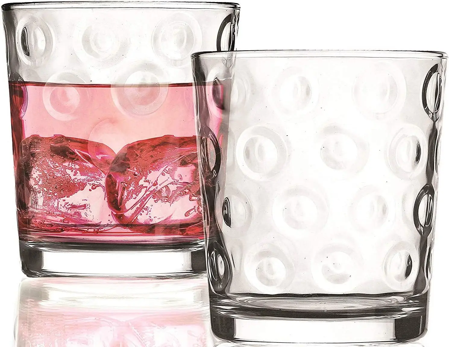 Circles Heavy Base Whiskey Glass Drinking Glasses, Set of 4, Entertainment Dinnerware Glassware for Water, Juice, Beer Bar Liquor Dining Decor Beverage Cups Gifts, 12.5 oz, Clear