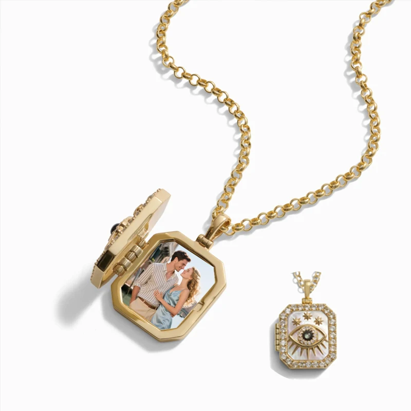 

Personalized Photo Locket Necklace Customized Picture Pendant with Eye Design Jewelry for Women Unique Gift to Cherish Memories