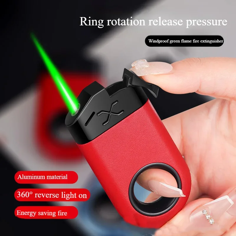 

Ring Rotation Decompression Windproof Butane Lighter Upside Down Ignite Green Flame Cigarette Lighter Smoking Accessories Gifts
