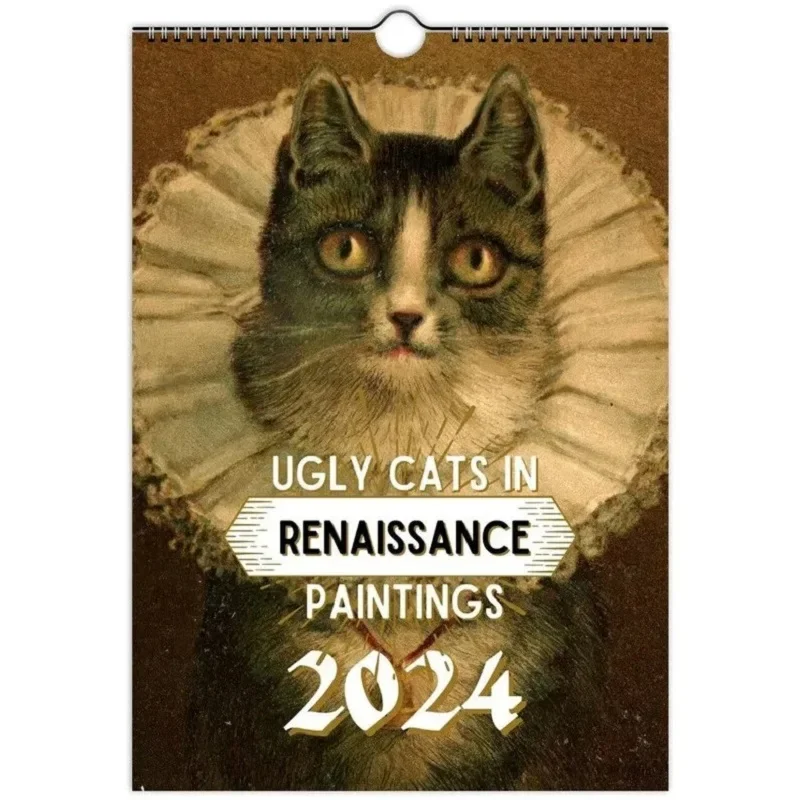 2024 Cute Cats Wall Hanging Calendar 12 Month Hangable Cats Calendar 29x21cm Prank Gift for Cat Lovers