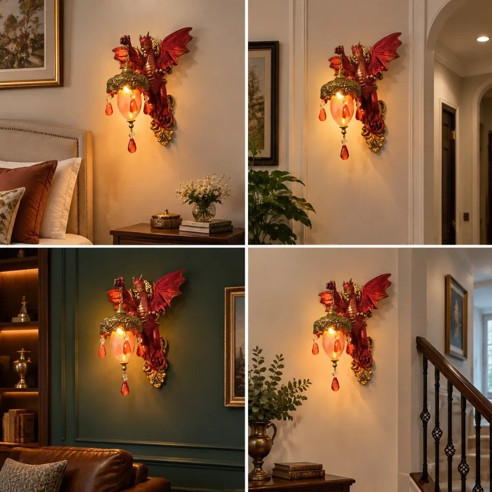 Resin Dragon Wall Light Crystal Pendant Funny Art Sculpture Sconce Soft Ambient Light Decorative Wall Mounted Light Holiday
