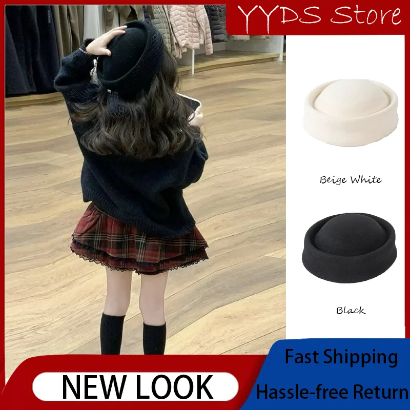 Parent-Kid Winter French Princess Beret - Elegant Wool Felt Hat with Bow Mesh for Girls