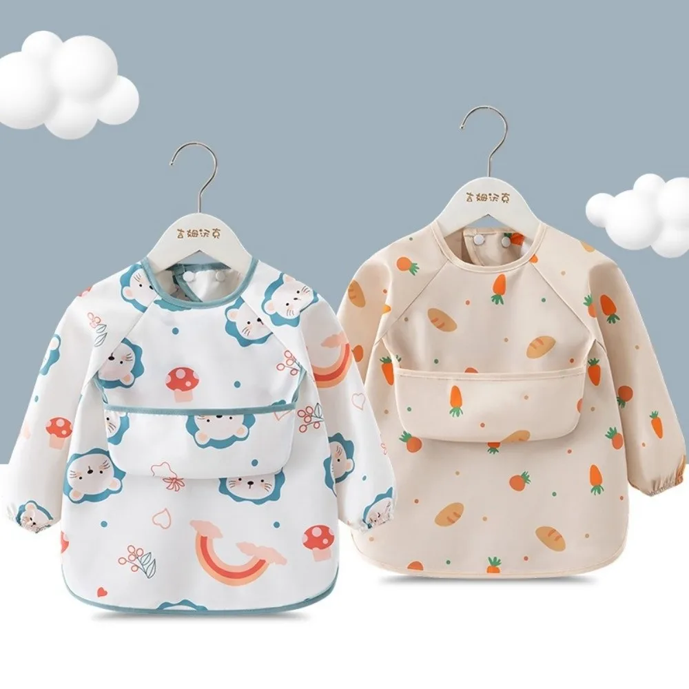 Waterproof Unisex Feeding Bib Feeding Blouse Rice Pocket Long Sleeve Apron Children's Feeding Smock Soft Toddler Bibs