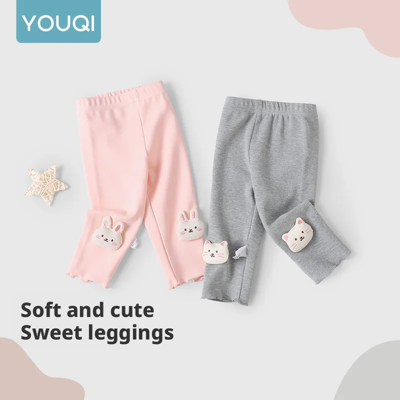 

【Youqi】Китайские детские штаны для девочек 0-2 лет, милые длинные штаны для девочек, повседневные универсальные брюки на флисовой подкладке для уличной одежды