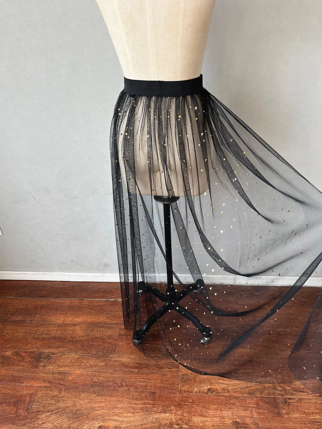 Black One Layer Black Maxi Skirt See Through Detachable Tulle Overskirt Skirt Skirt Long Tulle Over Maxi Party Skirt Train