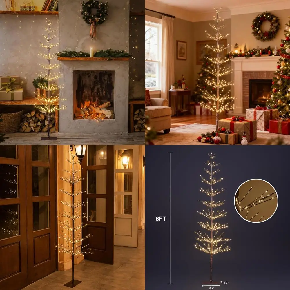 

Рождественская елка со звездным слотом 6 футов, 325 л, с теплыми белыми огнями, подходит для дома, фестивалей и уличных украшений, коричневая