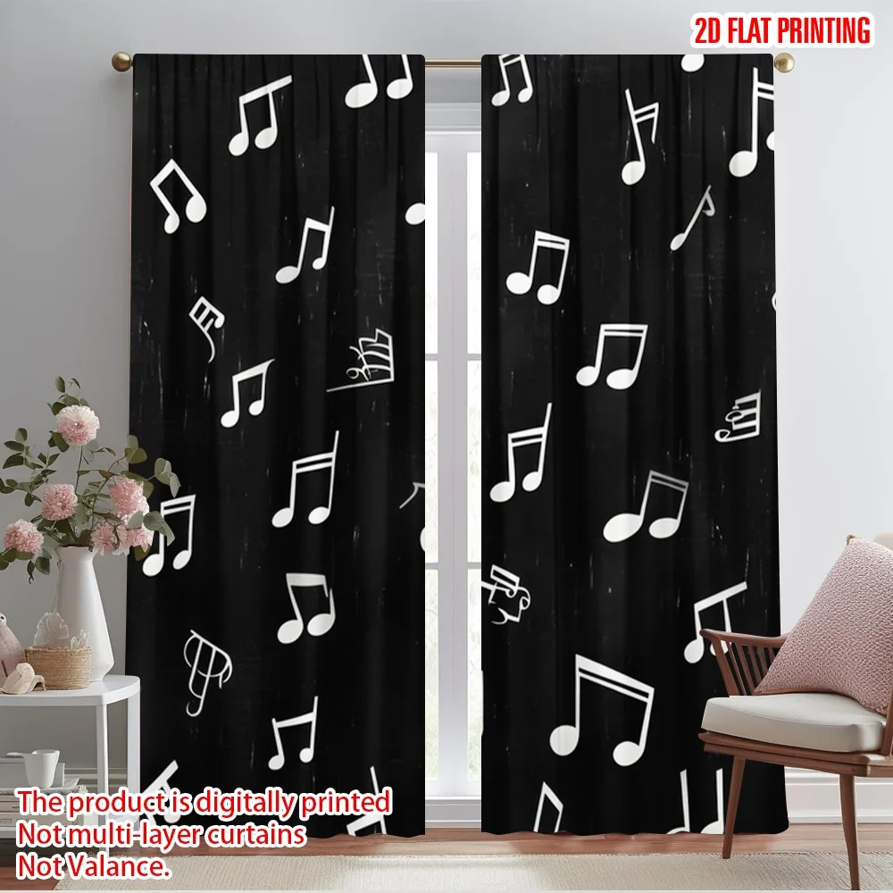 2pcs,2D plane printing Light Filtering Curtains Musical Notes Dance 100% Polyester (without rod) Festive for Bedroom Living Room