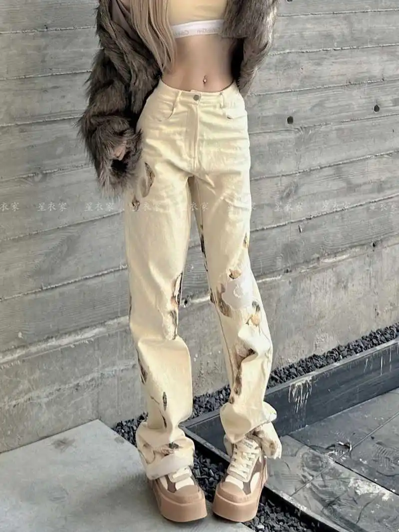 

Women's Grey Baggy Y2k Jeans Harajuku Denim Trousers Vintage Japanese 2000s Style Oversize High Waist Jean Pants Trashy Clothes