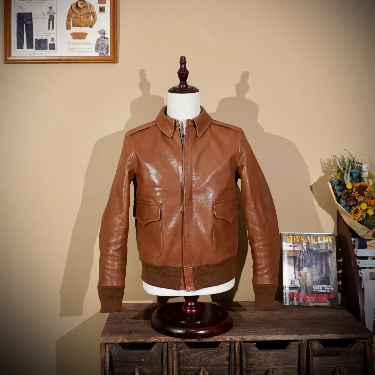 

Blunt Razor Replica of Buzz Rickson's 23380 Vegetable-Tanned Goatskin A2 Flight Suit Jacket Leather Jacket Men's Short Version