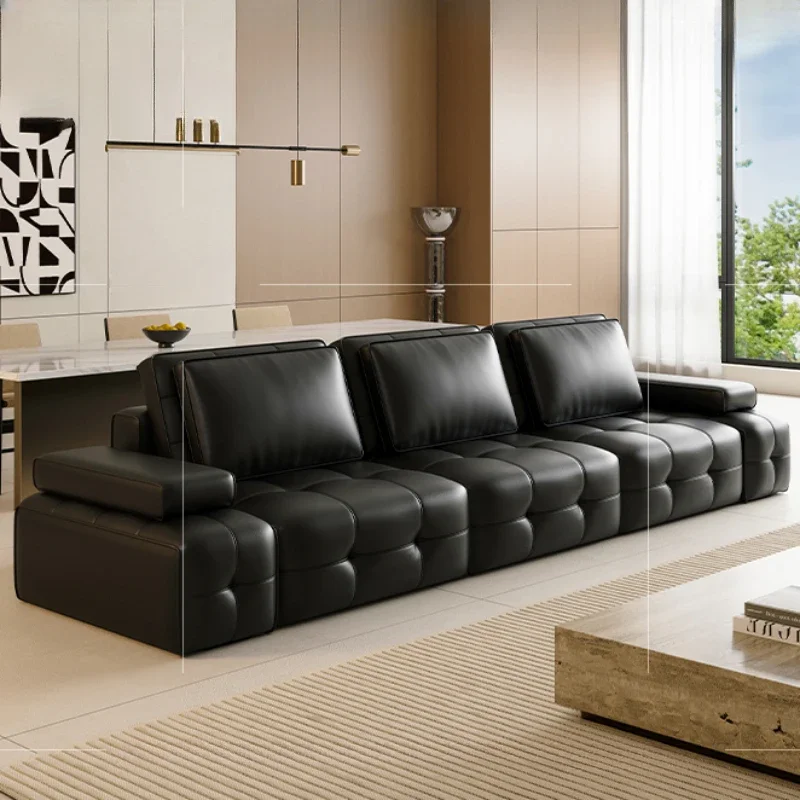 وظيفة كهربائية إيطالية أريكة سرير الطبقة الأولى جلد البقر شقة صغيرة أريكة سرير قابل للسحب مستقيم Divano Letto أثاث المنزل #5