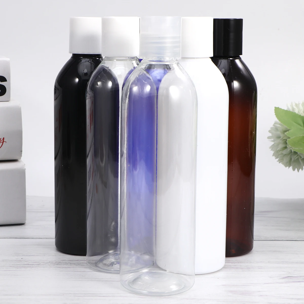 6pcs Empty Pot 5colors 250ml Liquid Sample Travel Empty Pots with Press Type Lid Travel Lotion Travel Toiletries