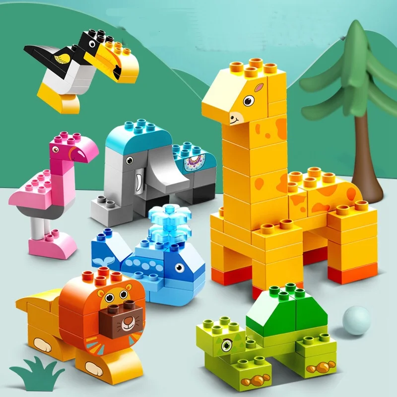 Kids 102Pcs Large Particles Brick Animal Colorful Bulk Bricks Baseplates DIY Building Blocks Block Toys for Children Gift