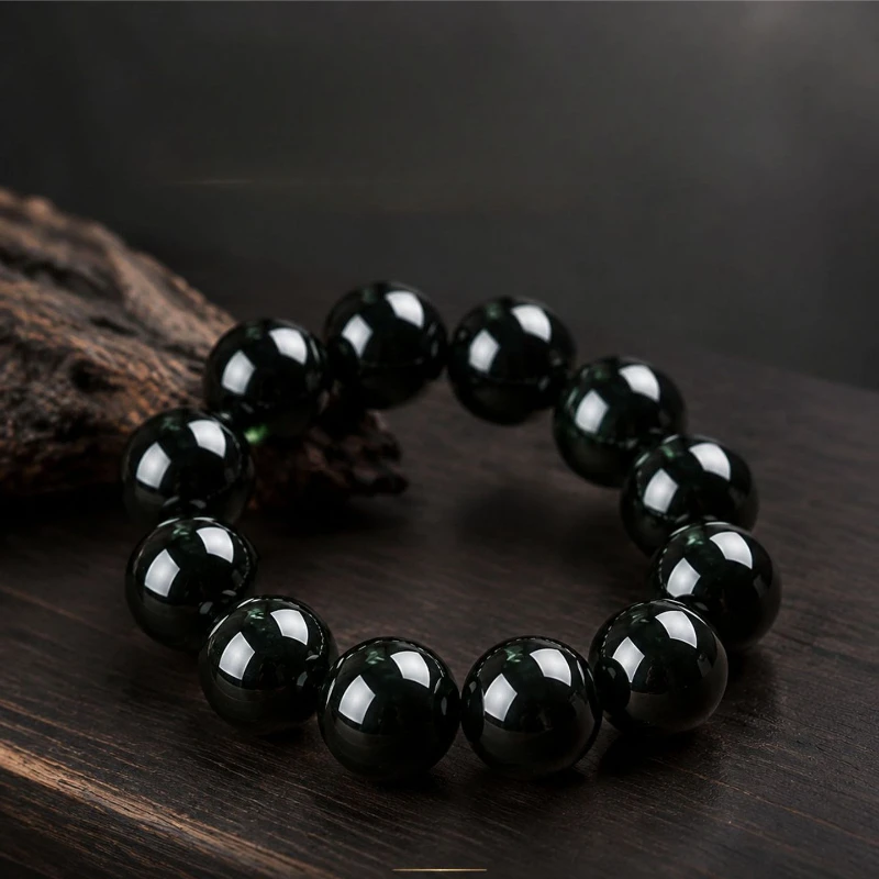 Free Certificate Natural Black Jade Oversized 20mm Round Bead Bracelet Domineering Men's Fashion Personality simple Gift