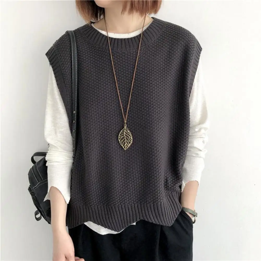 Women Spring Vest Cozy Women Vest Stylish Women\'s Knitted Vest Cozy O Neck Sleeveless Top with Wavy Hem Soft Warm for Casual