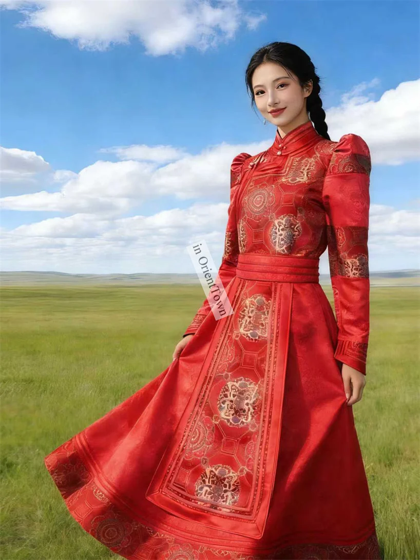 Traje Mongol Feminino, Vestido Vintage de Minorias Orientais, Robe Tradicional da Mongólia, Traje de Dança para Performance em Palco FE056