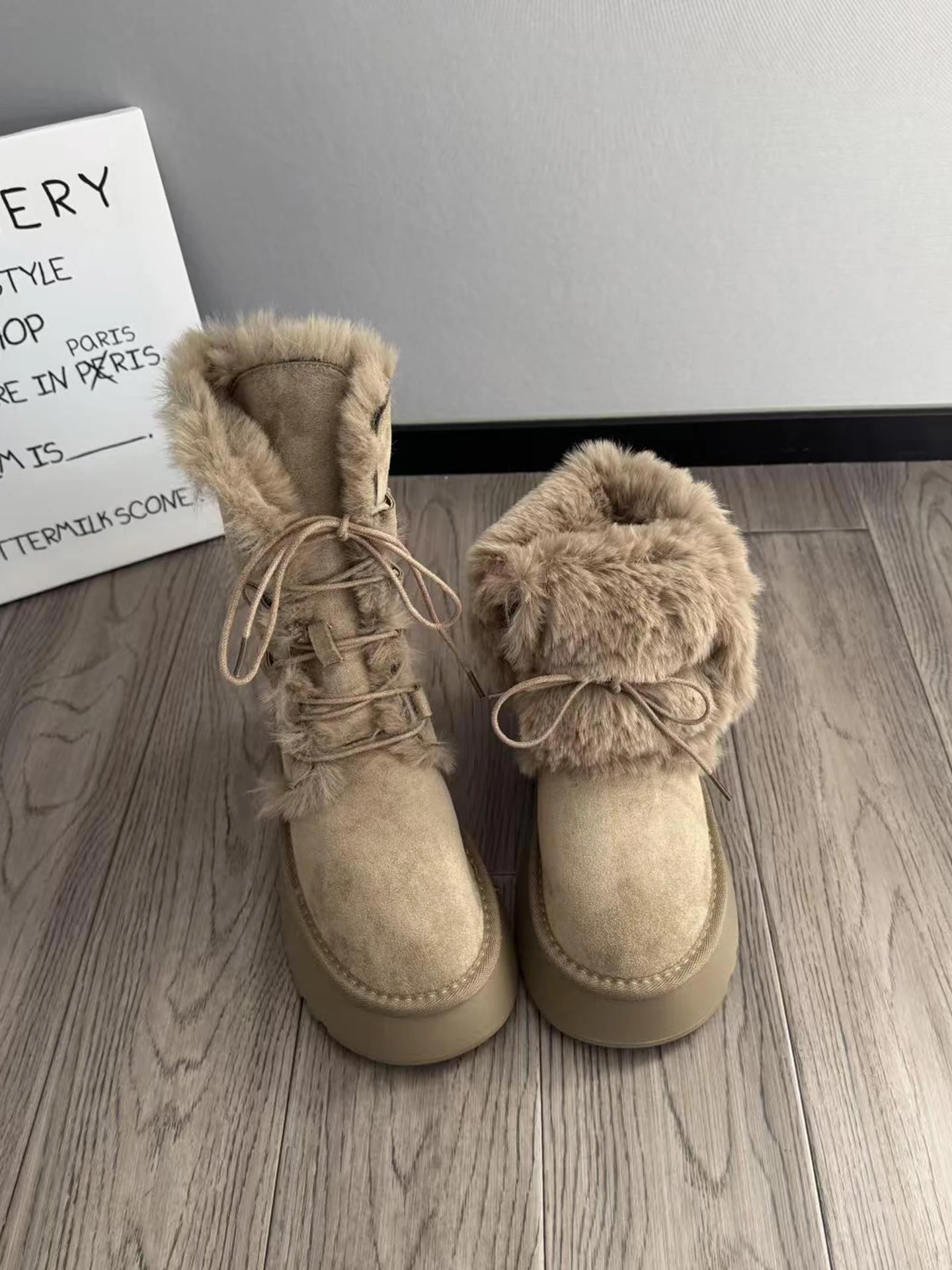 

Women's Winter Warm Thi Bot Fce Lined Snow Boots ey Two-Way Wear Leather Version Mid-Calf Fur Booties ort Boots