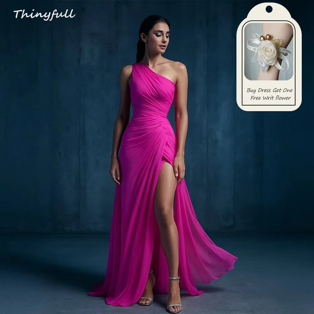 

Thinyfull Mermaid Chiffon Arab Prom Dresses One Shoulder Sleeveless Dubai Evening Party Dress Formal Occasion Gown Customized ﻿