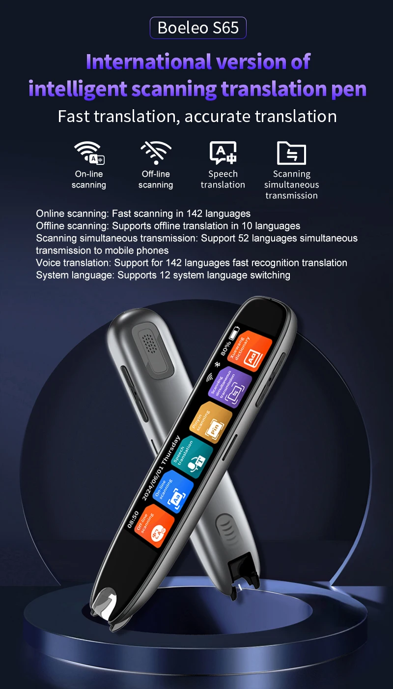 Scan-Übersetzungsstift 142 Sprachen Leseschwierigkeiten-Hilfe Text-zu-Sprache-Scanner-Stift 10 Offline-Sprachen für Schüler und Lernende – Detail 1