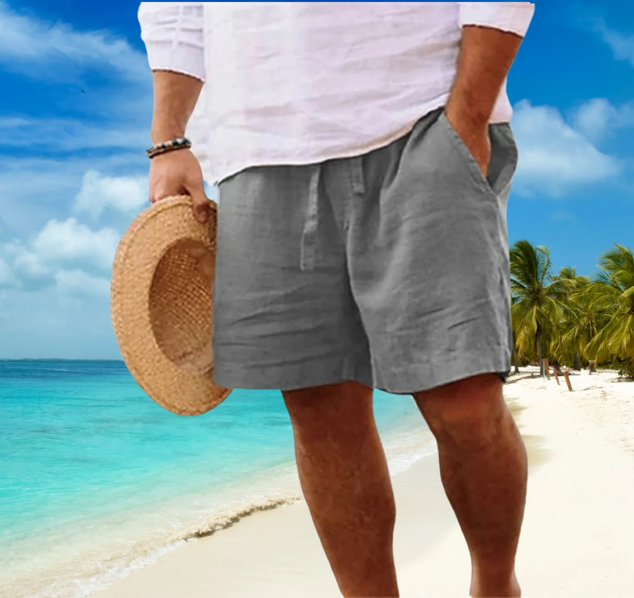Plus Size New Men's Cotton Linen Shorts Pants Male Summer Breathable Solid Color Linen Trousers Fitness Streetwear S-5XL