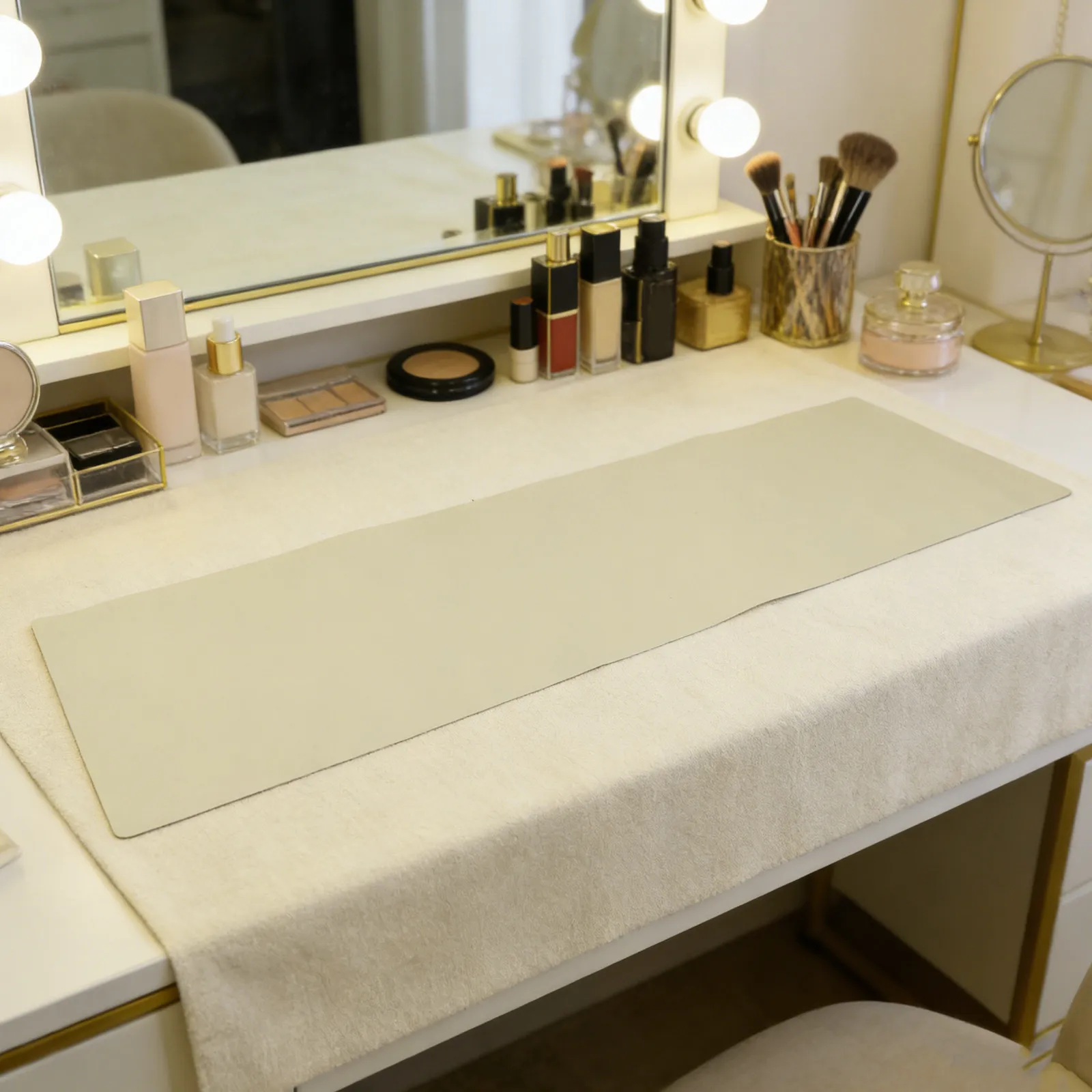 Beauty Desk Mat Pad Beige Makeup Cover Table Dressing Desktop for Writing